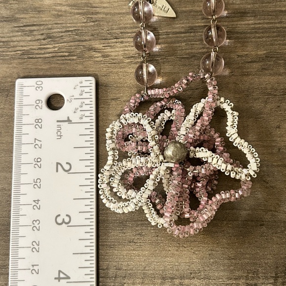 Otazu Pale Pink White statement necklace Beaded Flower #G035 - Picture 3 of 8